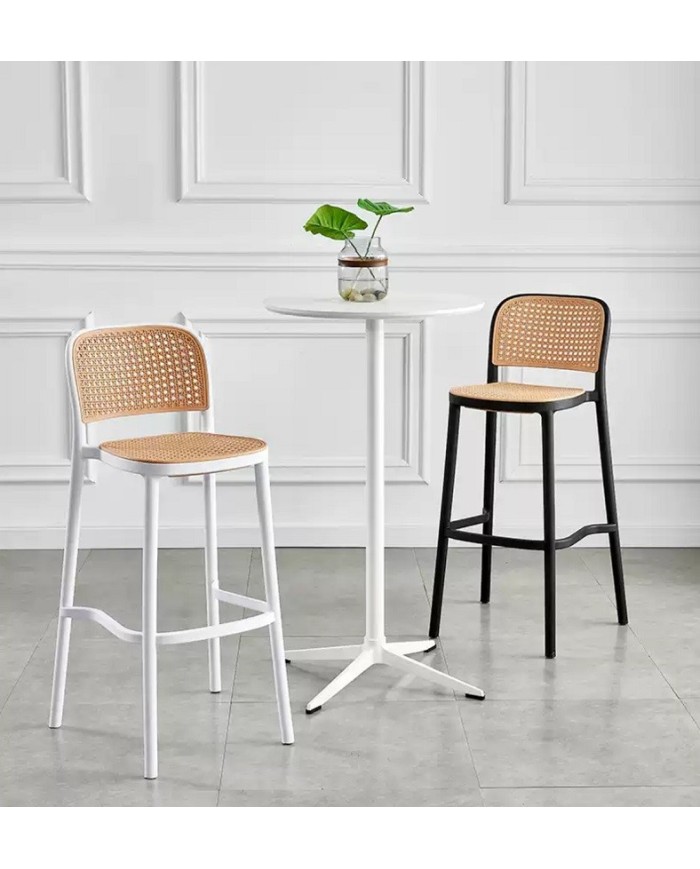 Taburete FUNCHAL 97, apilable, polipropileno negro y beige