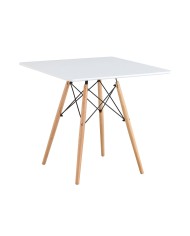 Mesa STAR, base madera, tapa blanca, 80 x 80 cms