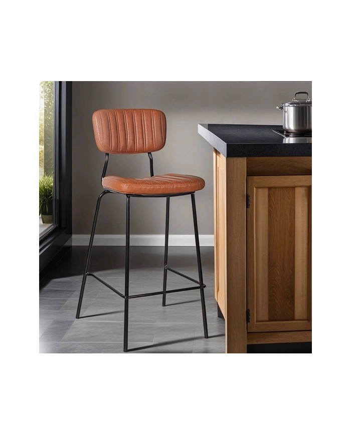 Taburete NUREMBERG, metal, similpiel marrón