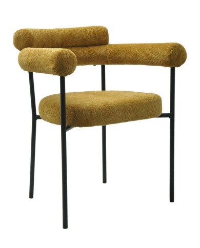 Sillón CERVANTES, metal, tapizado tejido bouclé amarillo
