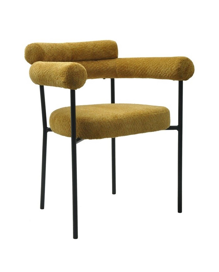 Sillón CERVANTES, metal, tapizado tejido bouclé amarillo
