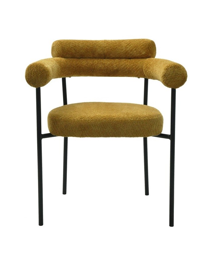 Sillón CERVANTES, metal, tapizado tejido bouclé amarillo