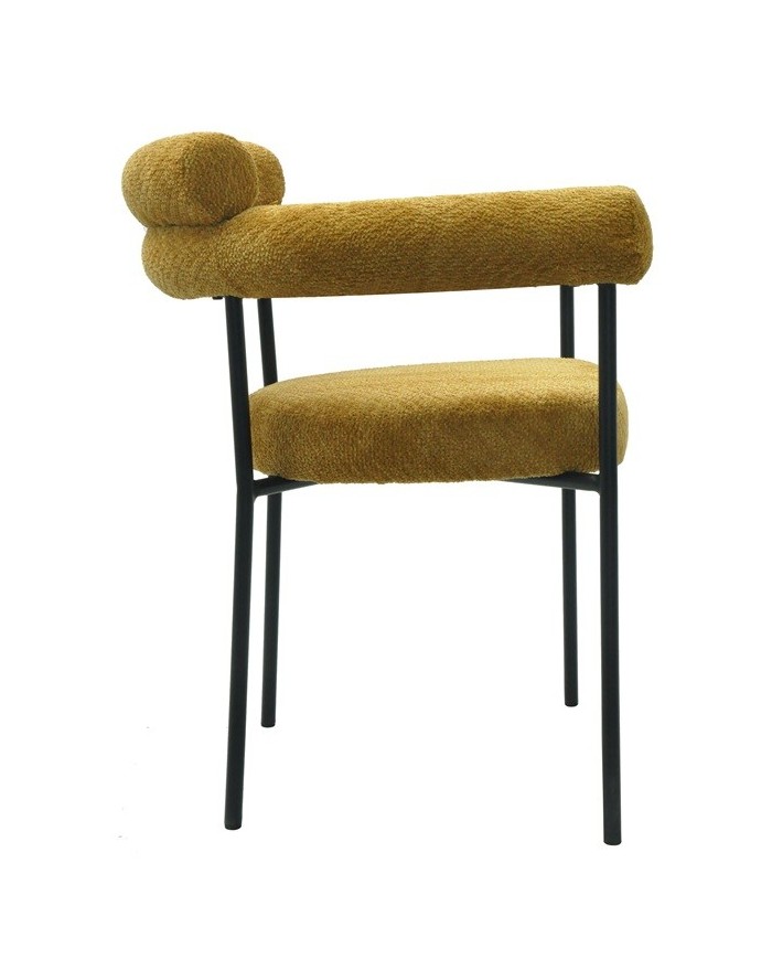 Sillón CERVANTES, metal, tapizado tejido bouclé amarillo