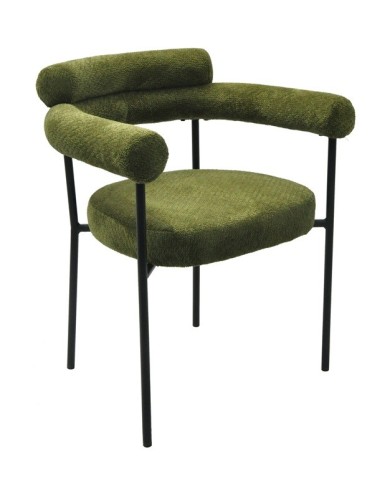 Sillón CERVANTES, metal, tapizado tejido bouclé verde oscuro