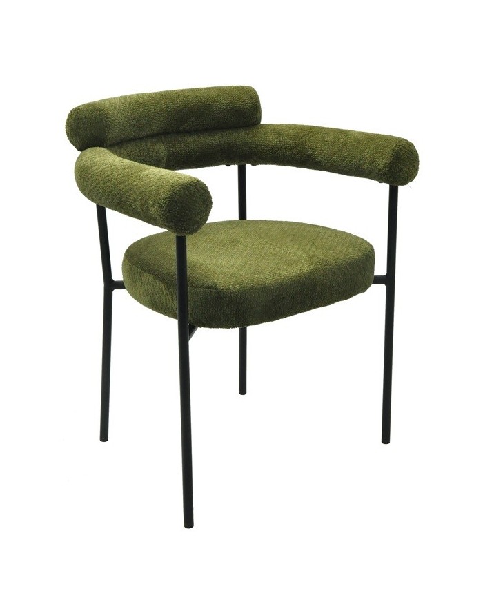 Sillón CERVANTES, metal, tapizado tejido bouclé verde oscuro