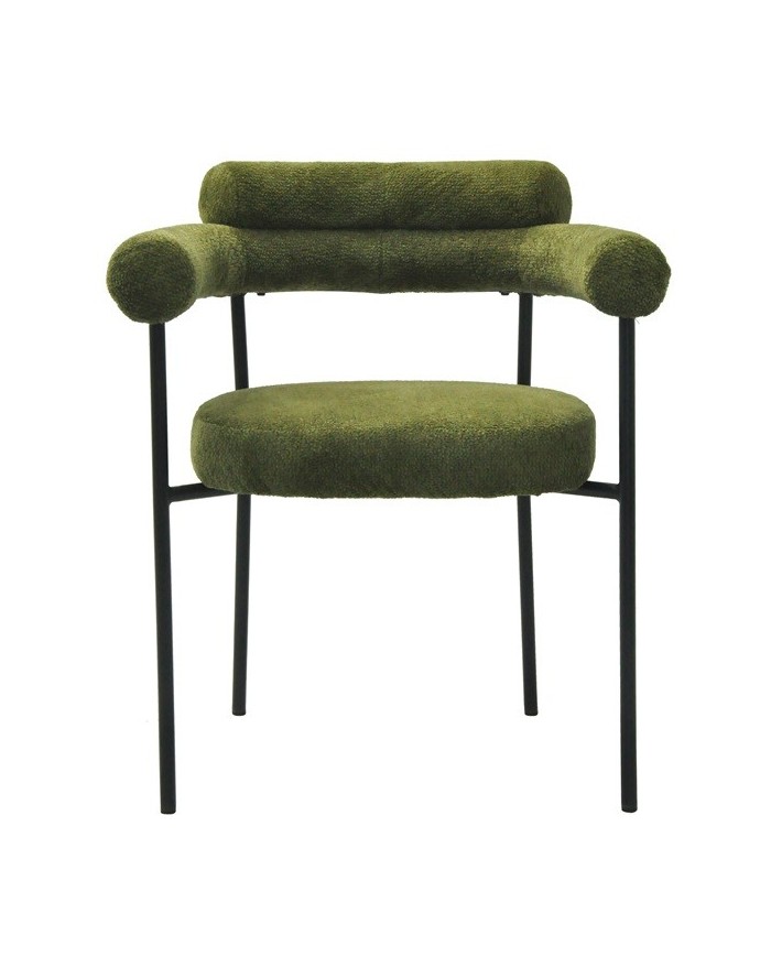 Sillón CERVANTES, metal, tapizado tejido bouclé verde oscuro