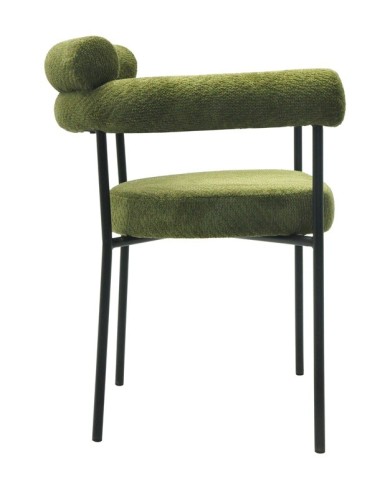 Sillón CERVANTES, metal, tapizado tejido bouclé verde oscuro