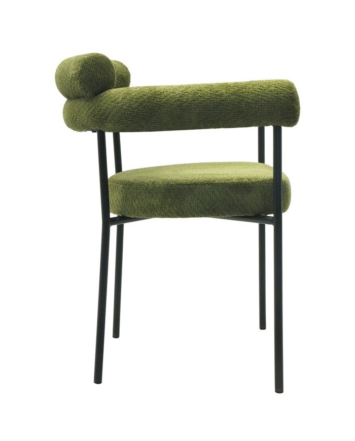 Sillón CERVANTES, metal, tapizado tejido bouclé verde oscuro