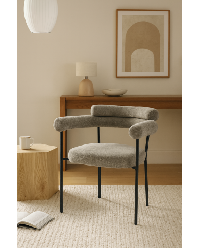 Sillón CERVANTES, metal, tapizado tejido bouclé gris