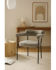 Sillón CERVANTES, metal, tapizado tejido bouclé gris