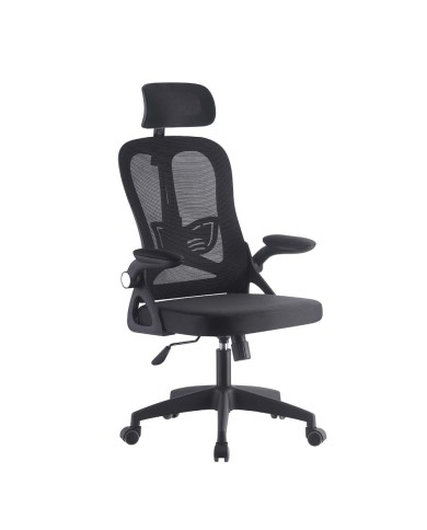 Sillón de oficina ORBEC, alto, negro, malla y asiento negro
