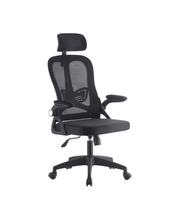 Sillón de oficina ORBEC, alto, negro, malla y asiento negro