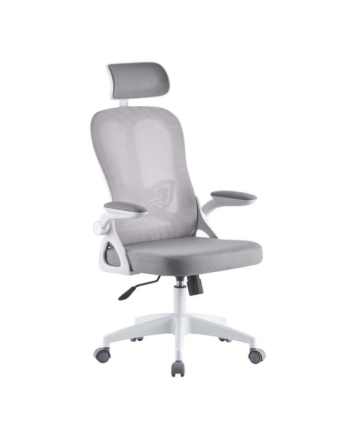 Sillón de oficina ORBEC, alto, blanco, malla y asiento gris