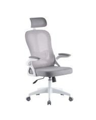 Sillón de oficina ORBEC, alto, blanco, malla y asiento gris