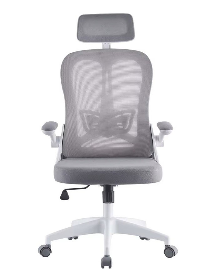 Sillón de oficina ORBEC, alto, blanco, malla y asiento gris