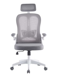 Sillón de oficina ORBEC, alto, blanco, malla y asiento gris