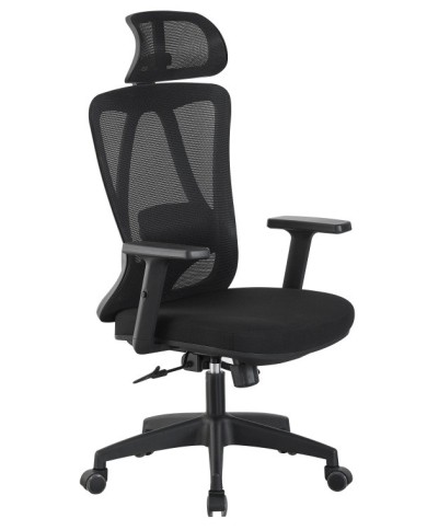 Sillón de oficina CIRAL, alto, negro, malla y asiento negro