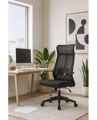 Sillón de oficina AMIENS, alto, negro, malla y asiento negro