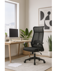 Sillón de oficina AMIENS, alto, negro, malla y asiento negro