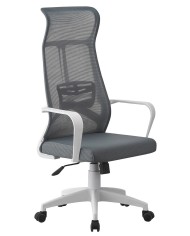 Sillón de oficina AMIENS, alto, blanco, malla y asiento gris