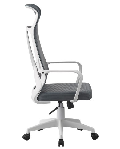 Sillón de oficina AMIENS, alto, blanco, malla y asiento gris