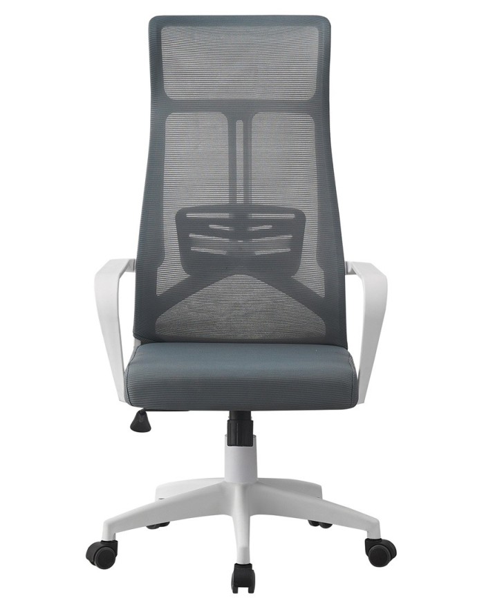 Sillón de oficina AMIENS, alto, blanco, malla y asiento gris