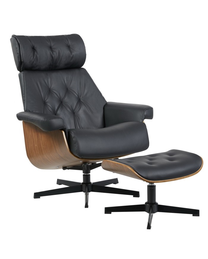 Butaca con ottoman EUROPA, madera, metal, similpiel negra
