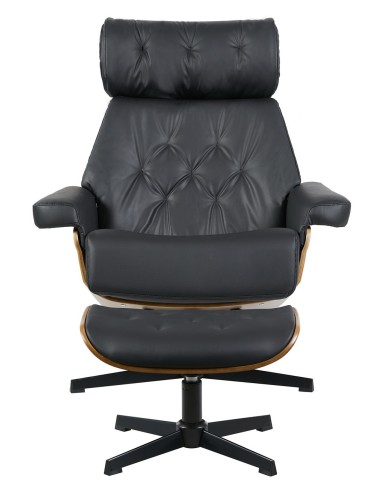 Butaca con ottoman EUROPA, madera, metal, similpiel negra
