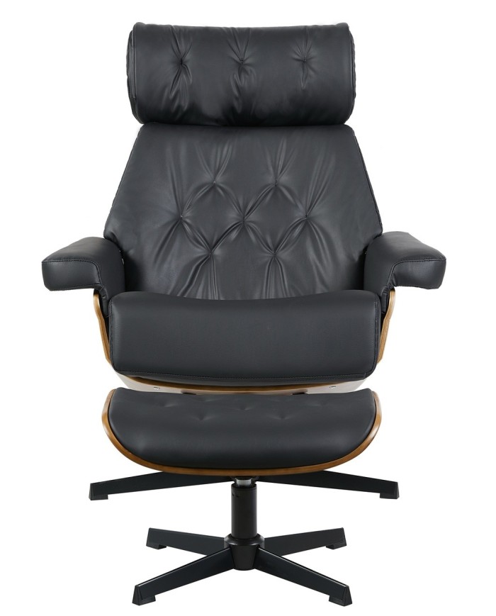 Butaca con ottoman EUROPA, madera, metal, similpiel negra