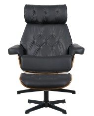 Butaca con ottoman EUROPA, madera, metal, similpiel negra
