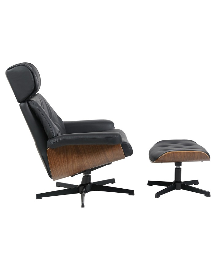Butaca con ottoman EUROPA, madera, metal, similpiel negra