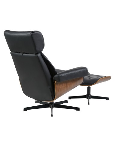 Butaca con ottoman EUROPA, madera, metal, similpiel negra