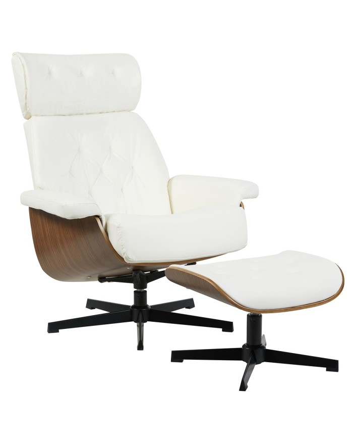 Butaca con ottoman EUROPA, madera, metal, similpiel blanca