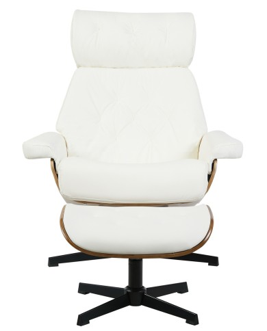 Butaca con ottoman EUROPA, madera, metal, similpiel blanca