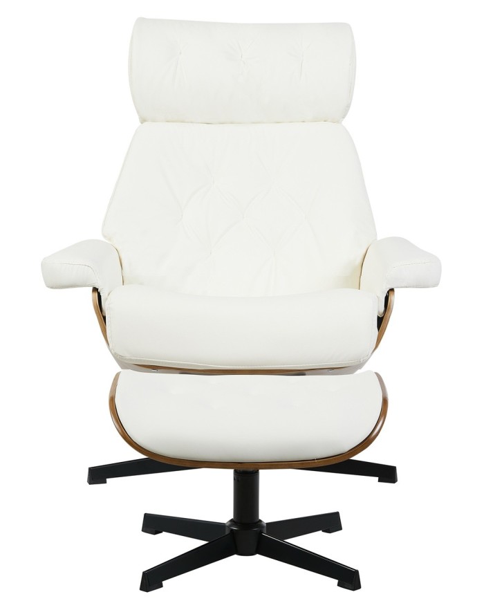 Butaca con ottoman EUROPA, madera, metal, similpiel blanca