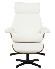 Butaca con ottoman EUROPA, madera, metal, similpiel blanca