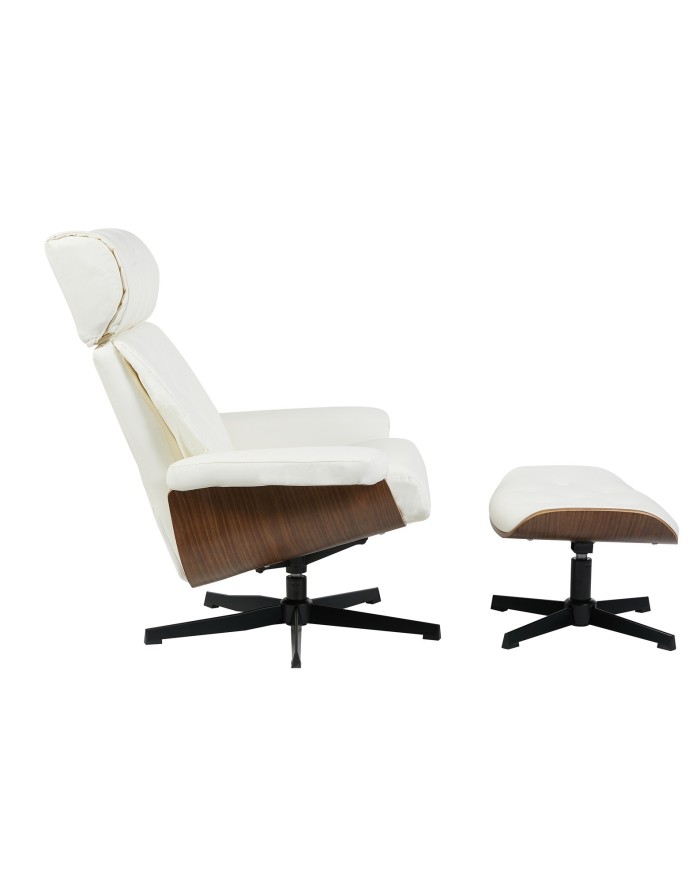 Butaca con ottoman EUROPA, madera, metal, similpiel blanca