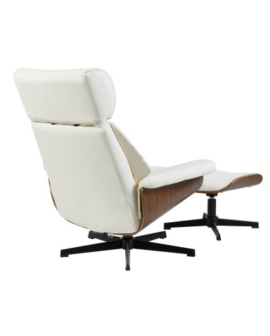 Butaca con ottoman EUROPA, madera, metal, similpiel blanca
