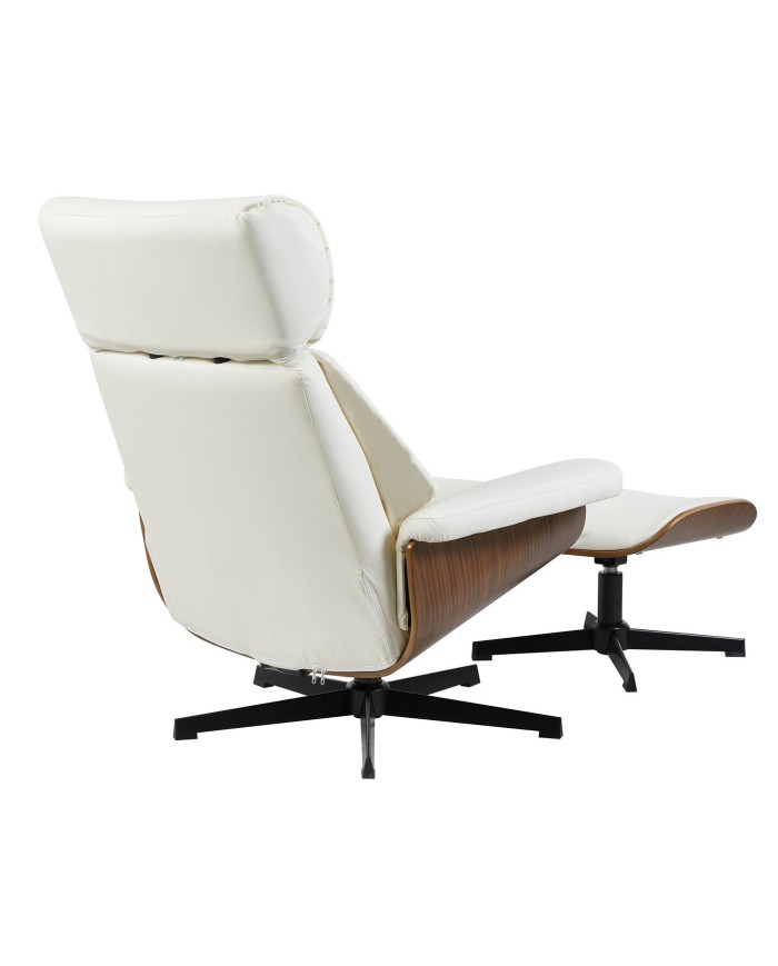 Butaca con ottoman EUROPA, madera, metal, similpiel blanca