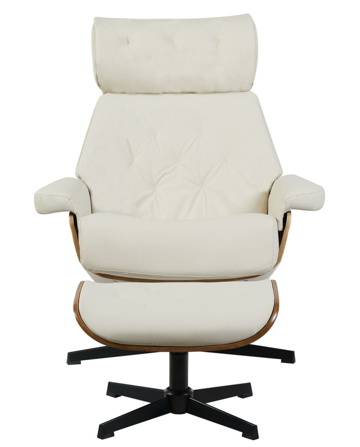 Butaca con ottoman EUROPA, madera, metal, similpiel beige