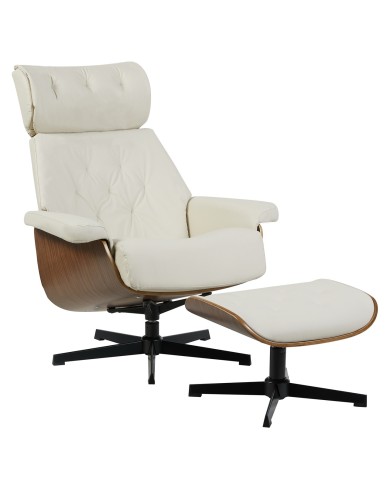 Butaca con ottoman EUROPA, madera, metal, similpiel beige