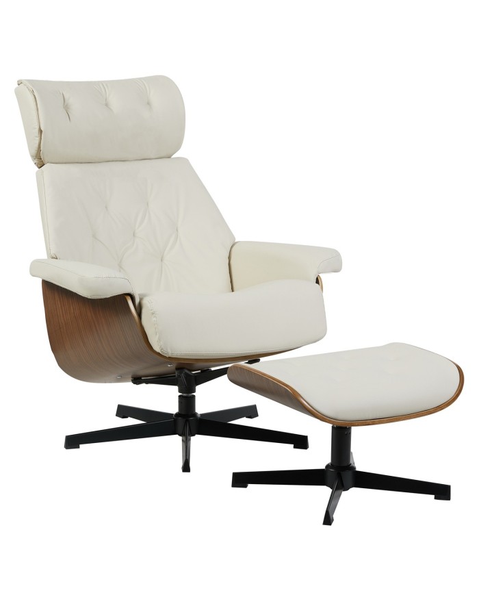 Butaca con ottoman EUROPA, madera, metal, similpiel beige