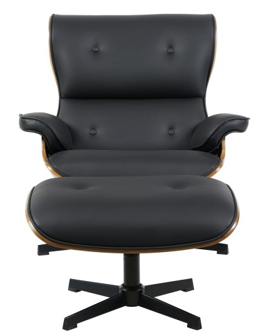 Butaca con ottoman AMERICA, madera, metal, similpiel negra