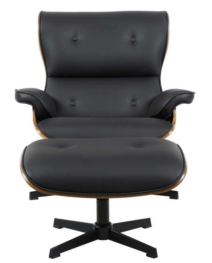 Butaca con ottoman AMERICA, madera, metal, similpiel negra