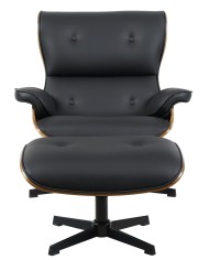 Butaca con ottoman AMERICA, madera, metal, similpiel negra