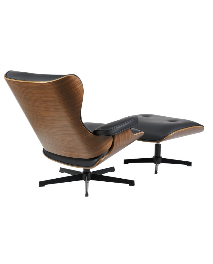 Butaca con ottoman AMERICA, madera, metal, similpiel negra