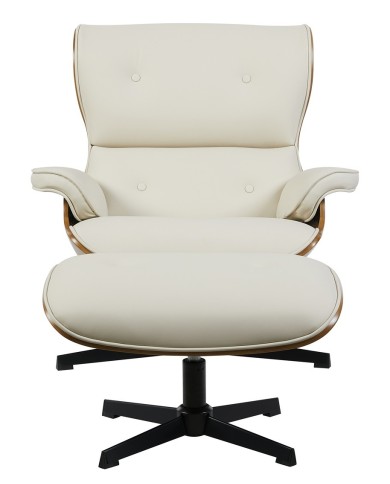 Butaca con ottoman AMERICA, madera, metal, similpiel beige