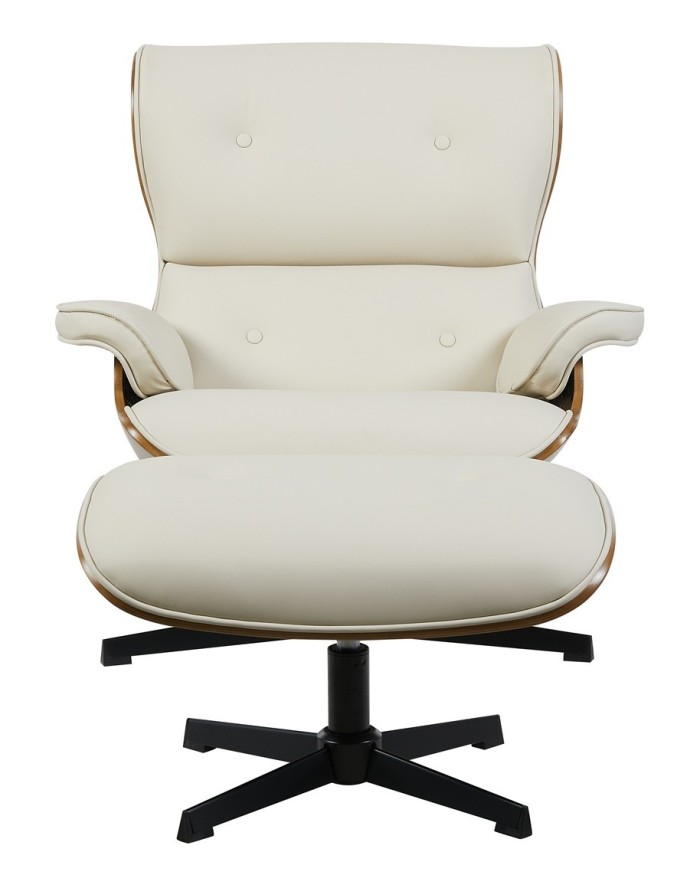 Butaca con ottoman AMERICA, madera, metal, similpiel beige