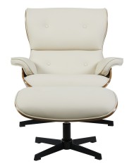 Butaca con ottoman AMERICA, madera, metal, similpiel beige