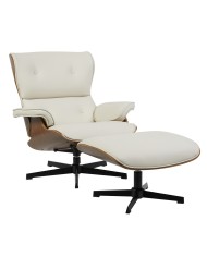 Butaca con ottoman AMERICA, madera, metal, similpiel beige